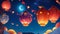 Serene Night Sky with Colorful Lanterns