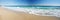Serene Ocean Bliss: Beautiful Sandy Beach and Soft Blue Waves Banner, generative AI