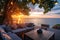 Serene Ocean View from Cozy Outdoor Patio at Sunset