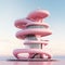 Serene Oceanic Vistas: Abstract Pink Swirl Building On Water