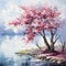 Serene Painting of Tree by Water - Tranquil Landscape Nature Artwork