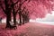 Serene Park pink trees leaves. Generate Ai