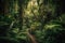 Serene path through lush forest. Generative Ai