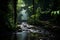 Serene Pathway Meanders Through Enigmatic Tropical Rainforest. AI