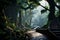 Serene Pathway Meanders Through Enigmatic Tropical Rainforest. AI