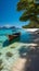 Serene Patong Beach scene, long-tail boats, luxury cruise grace Andaman Sea panorama