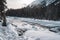 Serene, peaceful morning light winter scene along the Kootenay River in Kootenay National Park British Columbia Canada