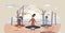 Serene people and calm meditation as peace lifestyle tiny person concept