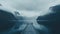 Serene Pier Leading To Waterfall In Atmospheric Norwegian Landscape