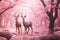 Serene Pink forest deers view landscape. Generate Ai