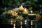 Serene pond surrounded by floating candles and greenery, valentine, dating and love proposal image