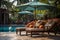 Serene Poolside Ambiance with Umbrella and Chair. AI