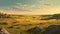 Serene Prairie Valley Sunset Painting With Hyper-realistic Details