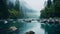 Serene River In A Foggy Forest: Capturing Nature\\\'s Tranquility