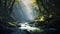 Serene River A Realistic Depiction Of Light In A Lush Forest