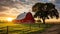 Serene Rural Landscape: Red Barn in Lush Green Fields