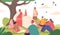 Serene Scene Of Jesus Biblical Character Sit Under Tree, Captivating Children With His Storytelling Vector Illustration