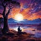 Serene Scene with Mysterious Figure and Vibrant Sunset