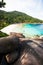 Serene scenery of Similan Islands on summer morning, view from stones mountain, South Thailand