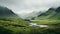 Serene Scottish Highlands: Misty Mountains And Grassy Valleys