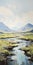 Serene Scottish Landscape Painting With Marsh And Mountains