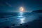 Serene sea, bright full moon night, captivating coastal landscape view