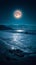 Serene sea, bright full moon night, captivating coastal landscape view