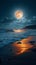 Serene sea, bright full moon night, captivating coastal landscape view