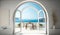 Serene Sea View Through Elegant Arches of Coastal Villa GenerativeAI
