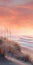 Serene Seascapes: Misty Beach At Sunset With Digital Painting Style