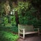 Serene setting park bench in the woods