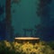 Serene setting wooden table podium standing alone in the forest