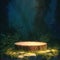 Serene setting wooden table podium standing alone in the forest