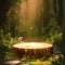 Serene setting wooden table podium standing alone in the forest