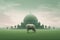 Serene sheep finds solace near a Masjid\\\'s green-domed silhouette