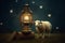 Serene sheep and lantern with star, a peaceful companionship