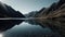 A serene shot of a calm lake surrounded by towering mountains with gentle ripples moving across the created with Generative AI