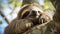 Serene Sloth: A Close-Up Portrait of a Sleepy Brown-Furred Beauty