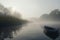 Serene Solitude: A Lone Rowboat on a Misty Morning Lake