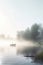 Serene Solitude: A Lone Rowboat on a Misty Morning Lake