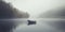 Serene Solitude: A Lone Rowboat on a Misty Morning Lake