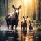 Serene Spring: Generative AI Image of Moose Family Amidst Canadian Wilderness