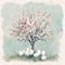 Serene spring scene with a cherry tree in blossom and eggs