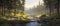 Serene Stream Flowing Through Verdant Forest Landscape Painting