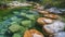 Serene Stream through Rocky Garden. Clear stream flows through a meticulously landscaped rock garden