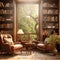 The Serene Study: Tranquil Library Setting