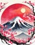 In the serene style of Japanese sumi-e, a portrayal of the first red sunrise gracing the silhouette of Mount Fuji