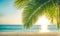 Serene summer beach scene with palm leaves, sand, and sea