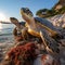 Serene Sunlit Encounter: Leatherback Turtles Basking in Turquoise Waters