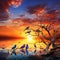 Serene Sunrise with Colorful Birds in a Fantastical Orchestra